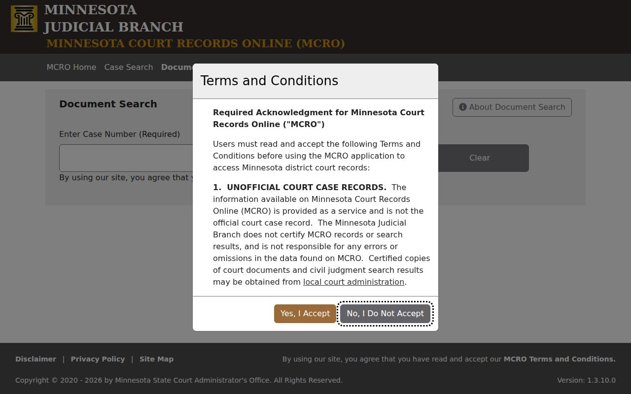 Clay County warrant case record fields on the Minnesota court document search page
